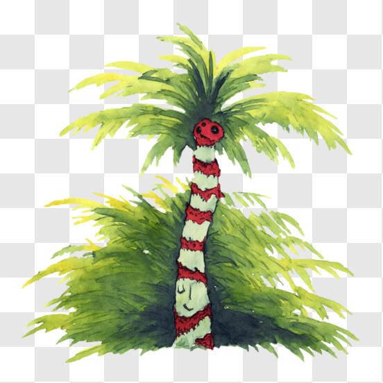 Download artistic palm tree decorative piece with red and white stripes png online