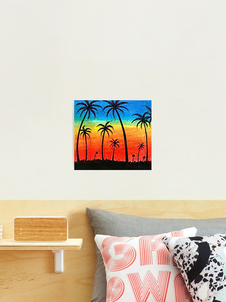 Tropical island palm trees tropical crayon drawing tropical sunset beach hawaii samoa photographic print for sale by nostrathomas