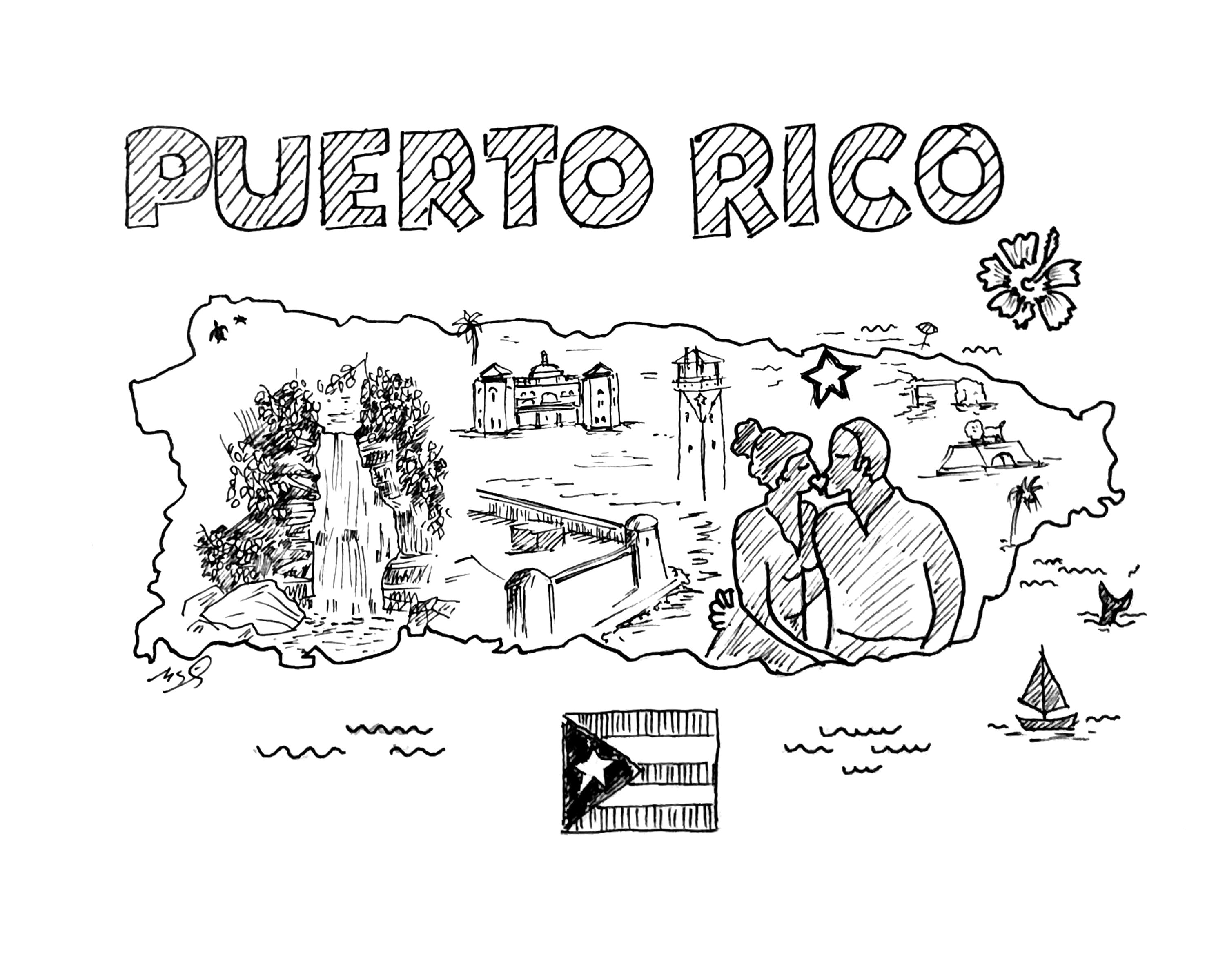 Puerto rico drawing ink penprint custom order artist melixah puerto rico vintage map print puerto rico map puerto rico map art