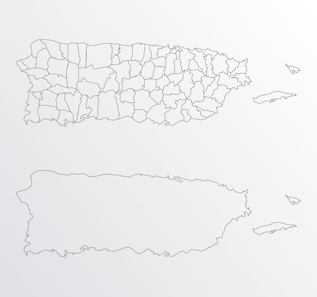 Premium vector black outline vector map of puerto rico with regions on white background