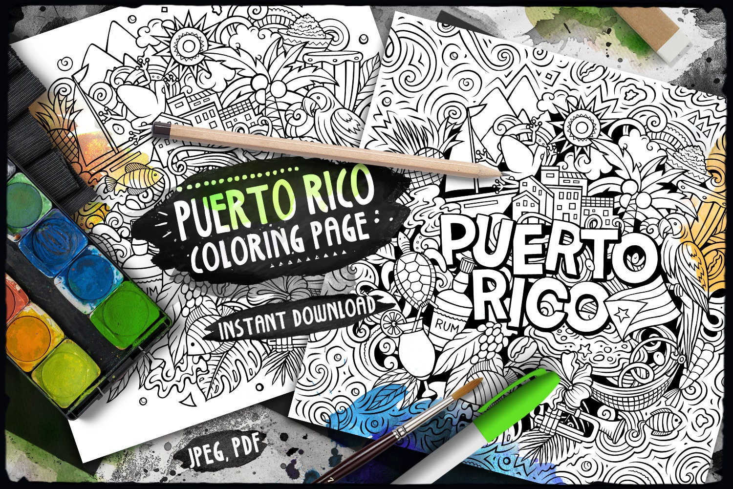 Puerto rico digital coloring page puerto