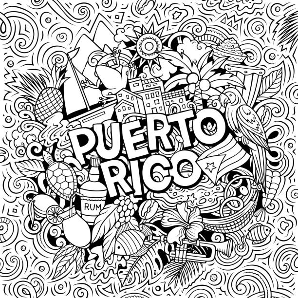 Puerto rico cartoon doodle illustration stock illustration