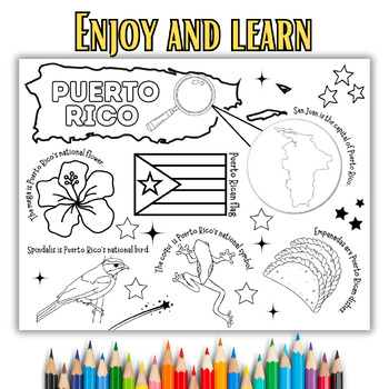 Puerto rico facts coloring sheet hispanic heritage month coloring page