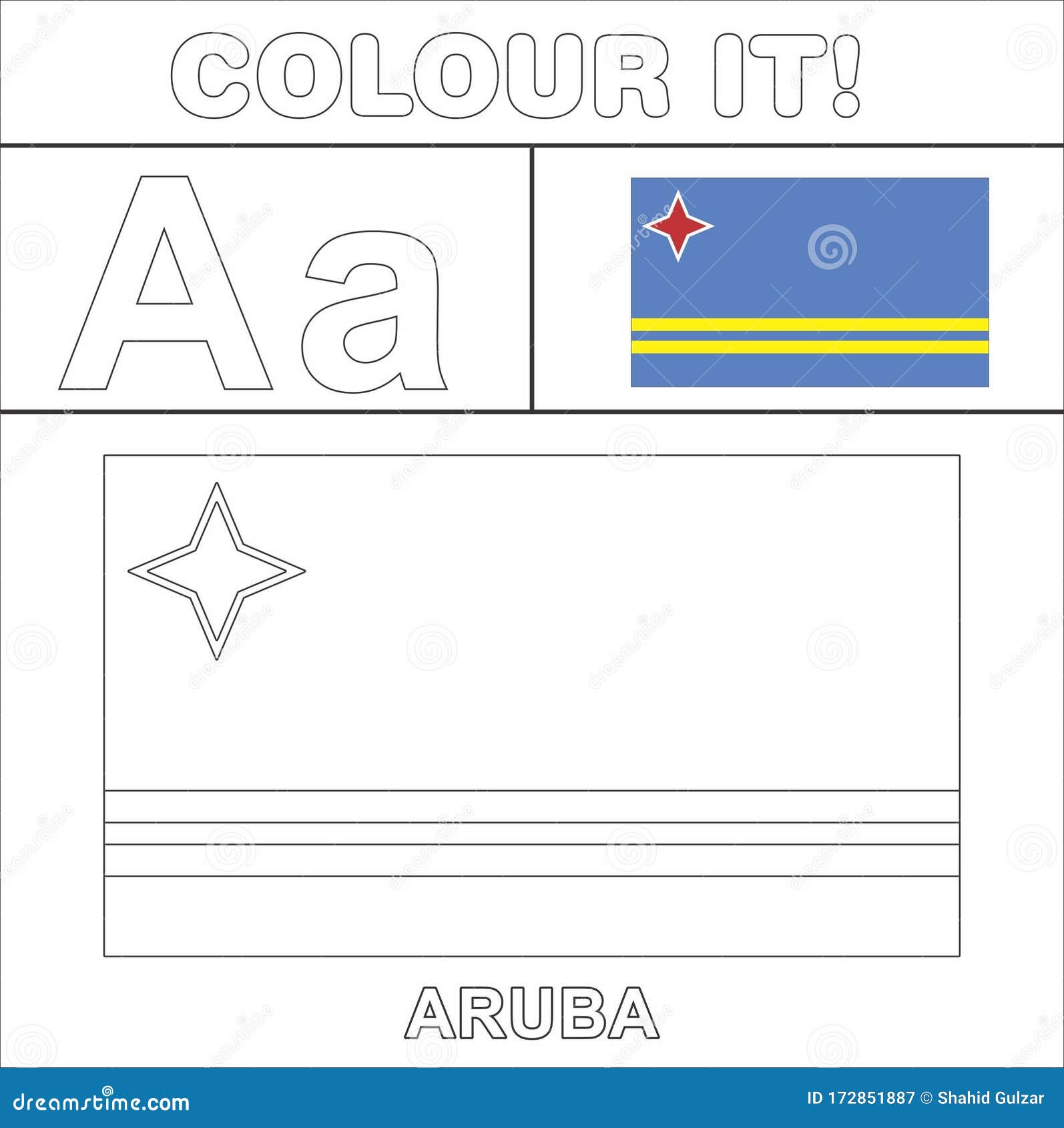 Colour it vector kids stuff coloring page country start from english latter a aruba flag illustration stock illustration