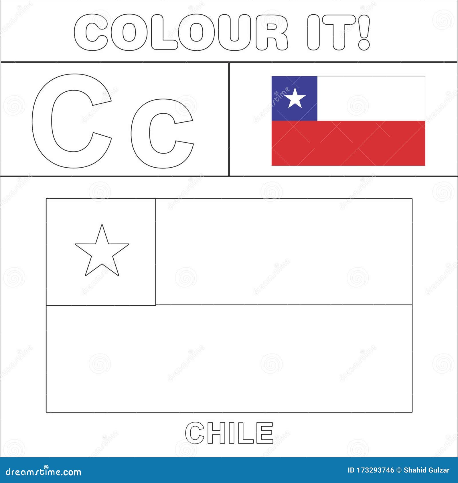 Colour it kids colouring page country starting from english letter cchile how to color flag stock illustration