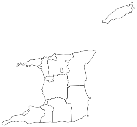 Outline map of trinidad and tobago with regions coloring page free printable coloring pages