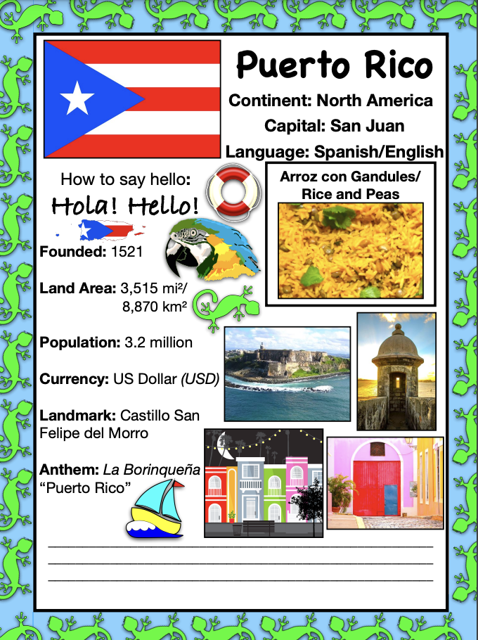 Puerto rico history geography travel the world worksheet made by teachers