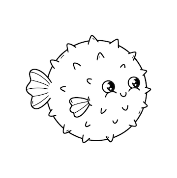 Premium vector fish puffer coloring pages illustration of cute fishes elements for coloring book print logo