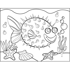 Happy pufferfish coloring page