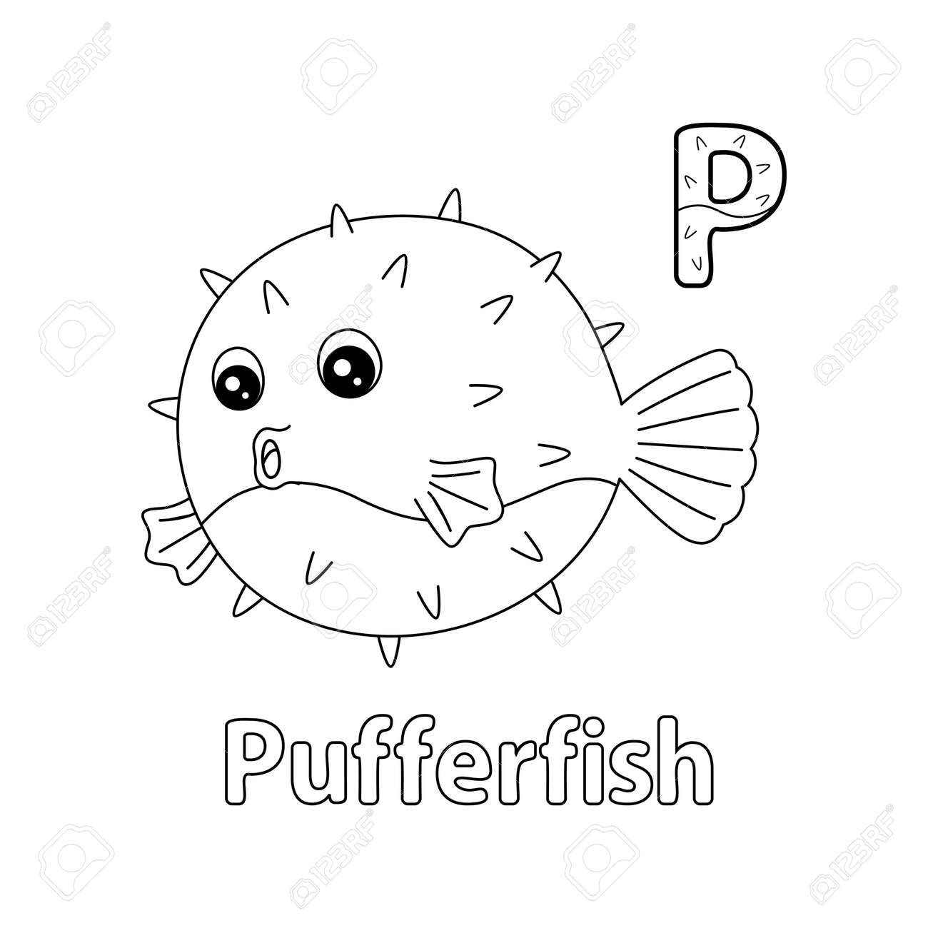 Puffer fish alphabet abc coloring page p royalty free svg cliparts vectors and stock illustration image