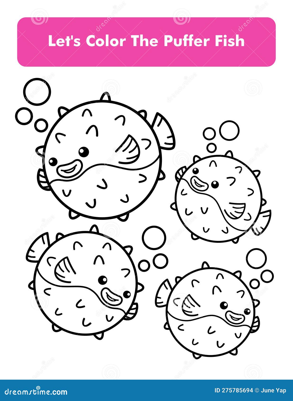 Puffer fish fugu coloring book page in letter page size children coloring worksheet premium vector element stock vector