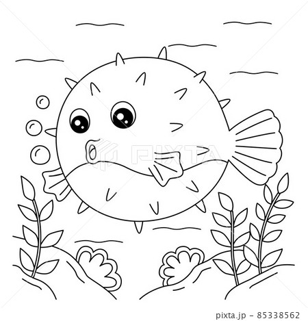 Pufferfish coloring page for kids