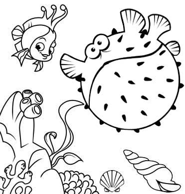 Fourteen cute puffer fish coloring pages for children