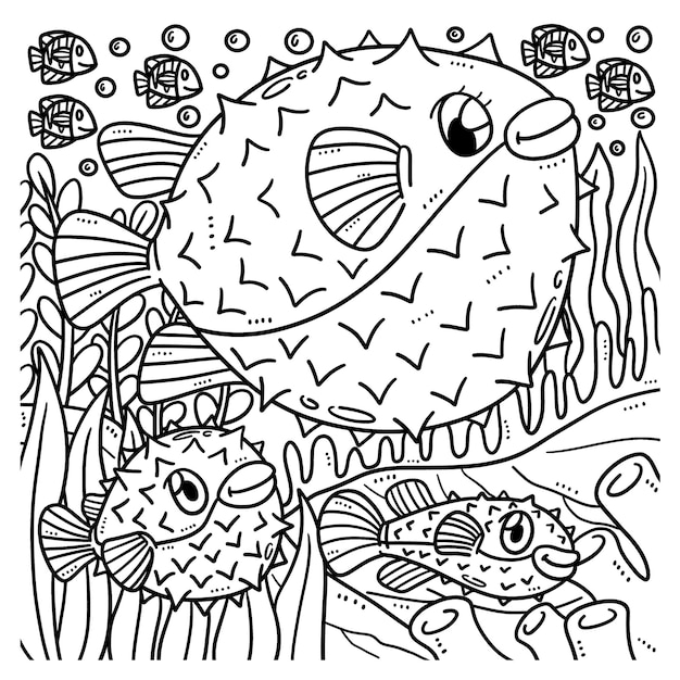 Premium vector baby pufferfish isolated coloring page for kids