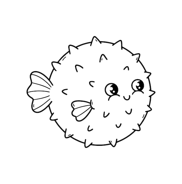 Premium vector fish puffer coloring pages illustration of cute fishes elements for coloring book print logo