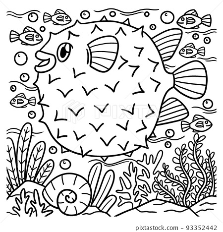 Pufferfish coloring page for kids