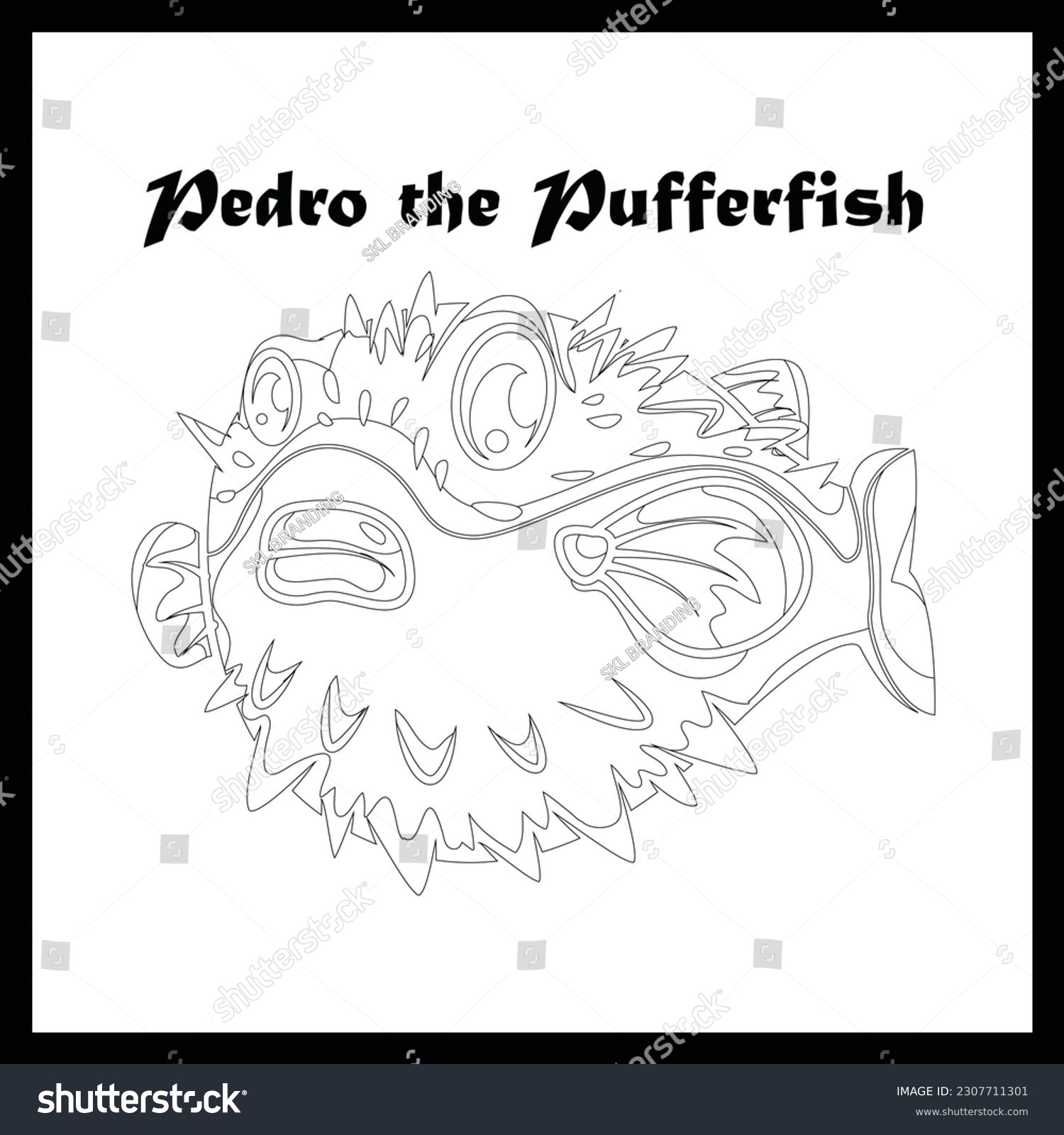 Pufferfish coloring page outline illustration art stock vector royalty free