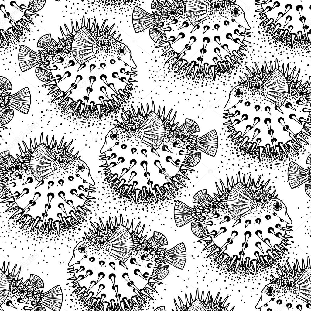 Graphic puffer fish pattern stock vector by homunkulus