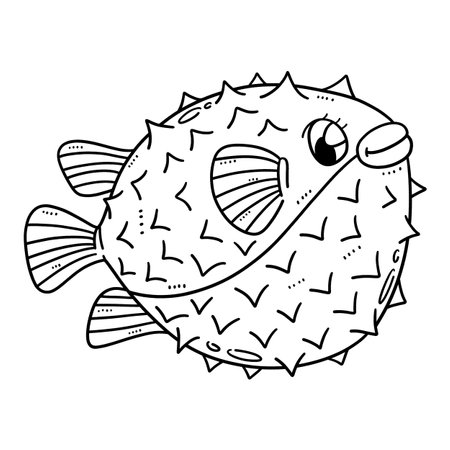 Mother pufferfish isolated coloring page for kids