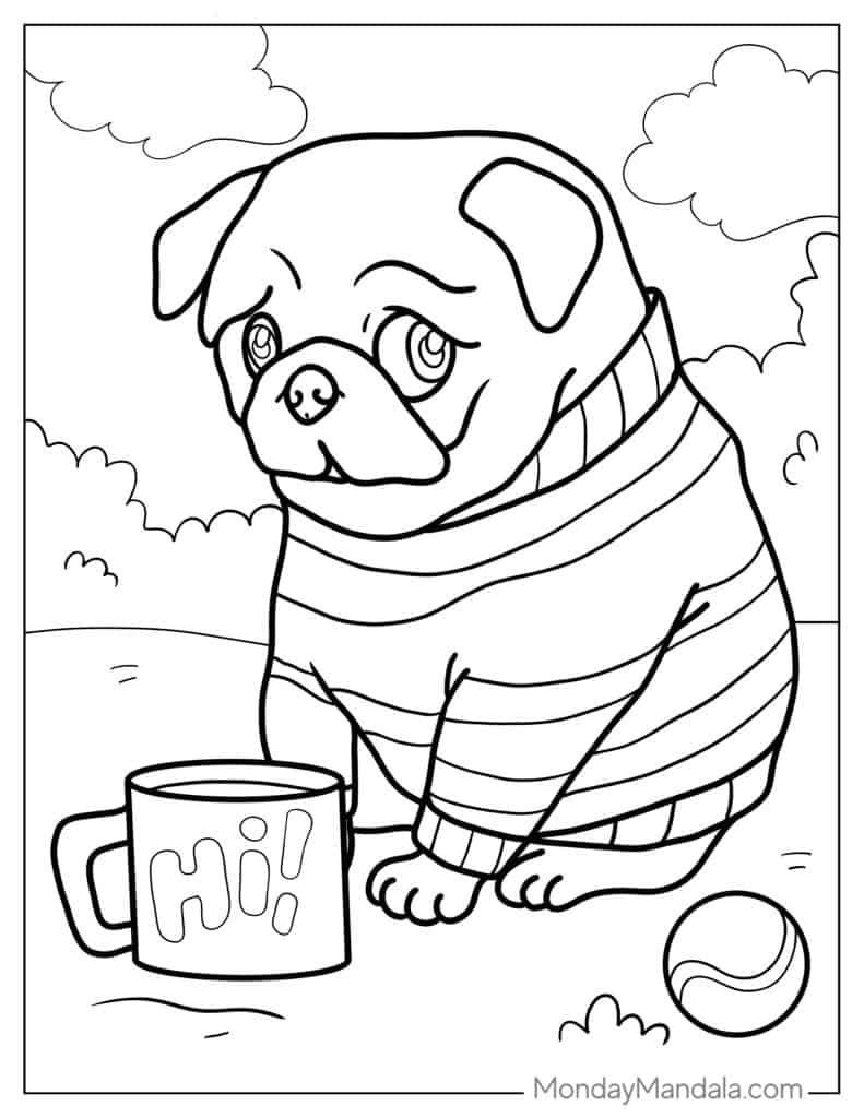 Pug coloring pages free pdf printables