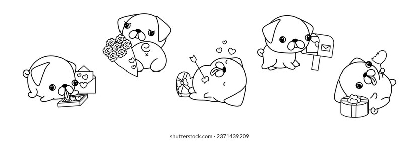 Collection vector pug dog outline art stock vector royalty free