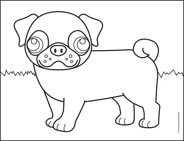 Easy how to draw a pug tutorial and pug dog coloring page