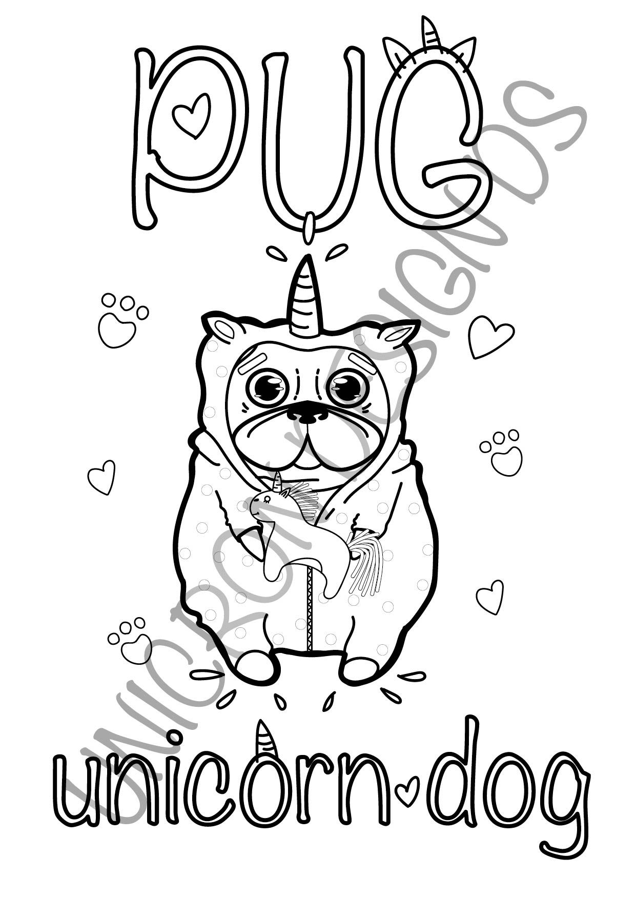 Printable cute pug dog animals illustration coloring pages for etsy baby coloring pages puppy coloring pages dog coloring book