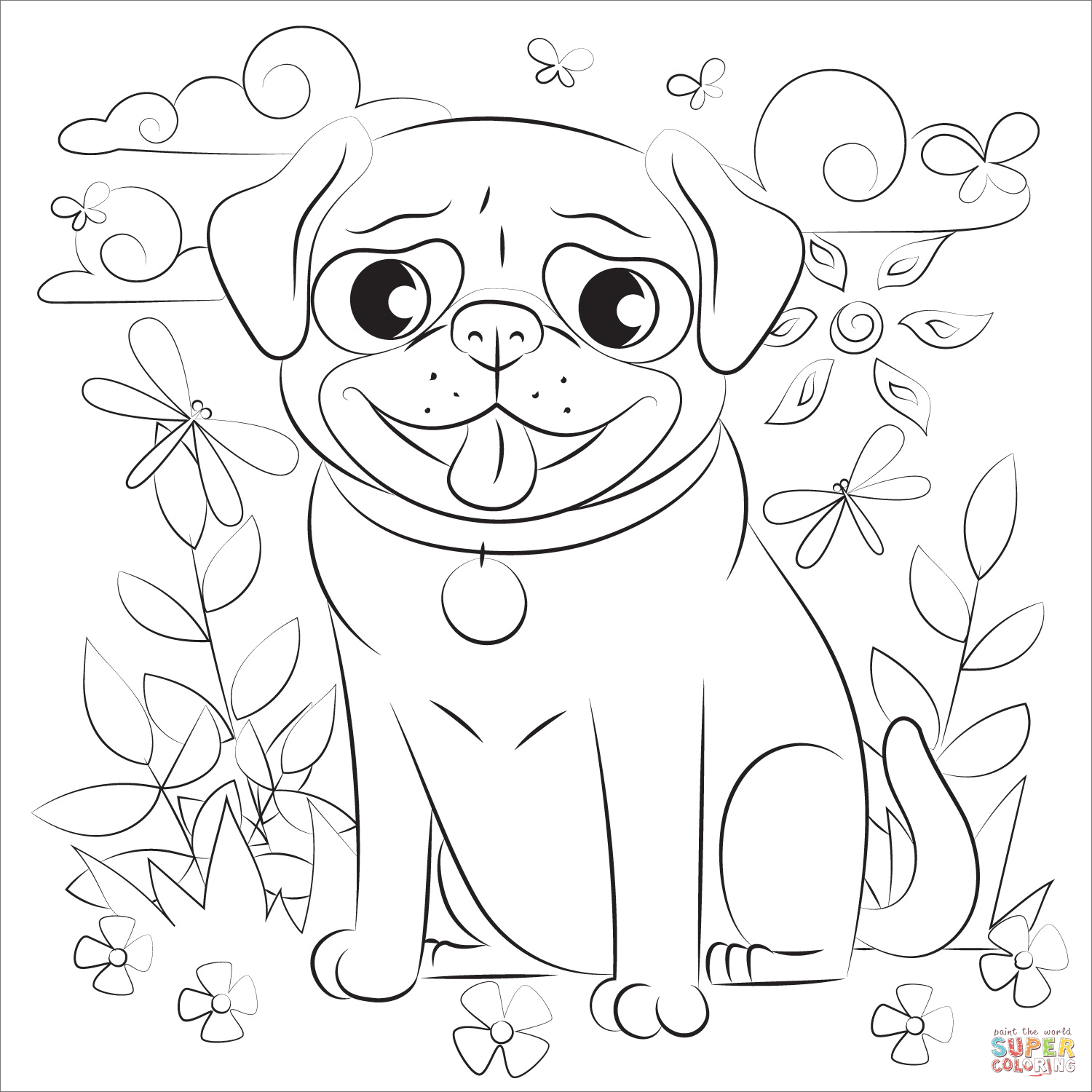 Pug coloring page free printable coloring pages