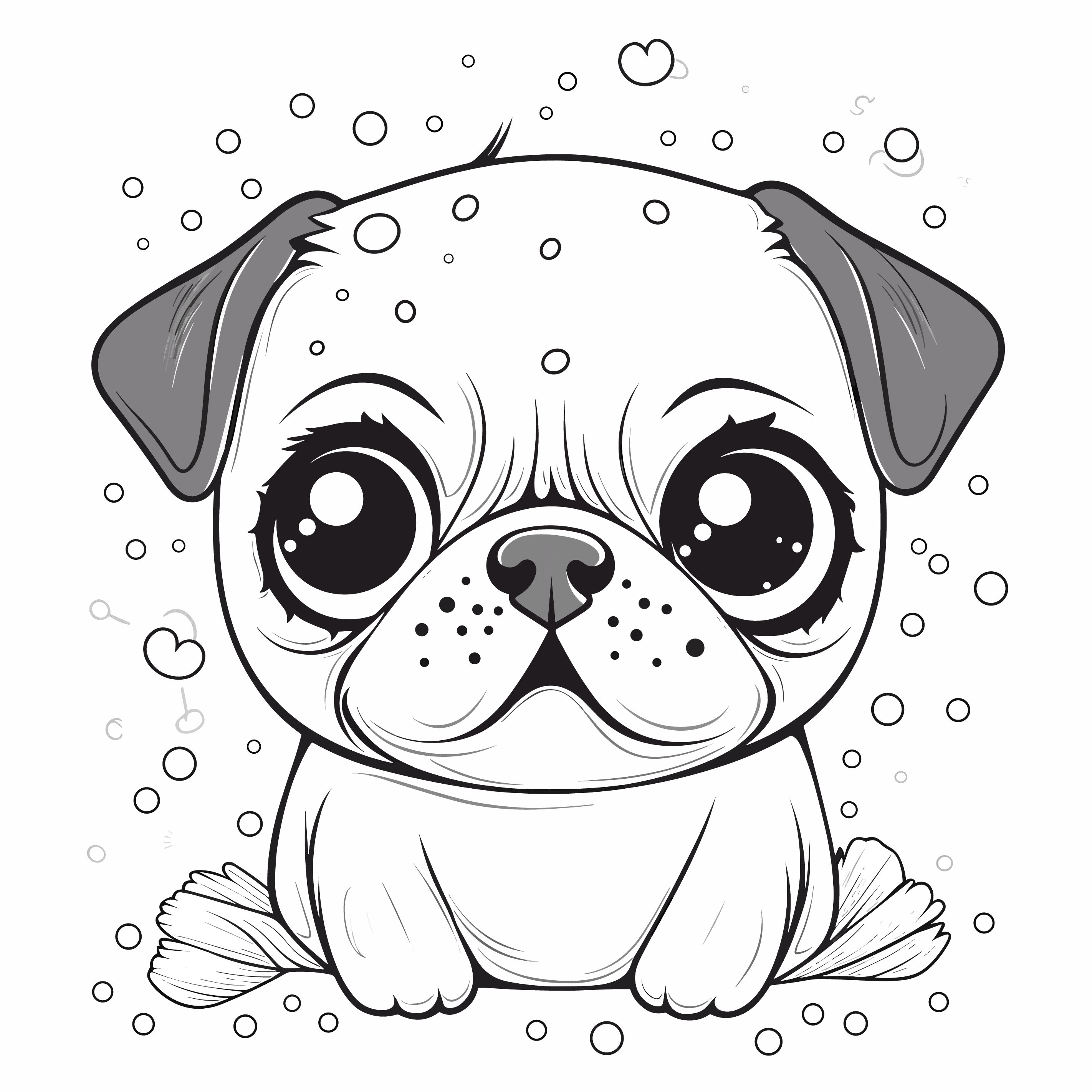 Kawaii pug coloring pages printable dog coloring sheets for teens adults pug lovers stress relief and relaxation pdf