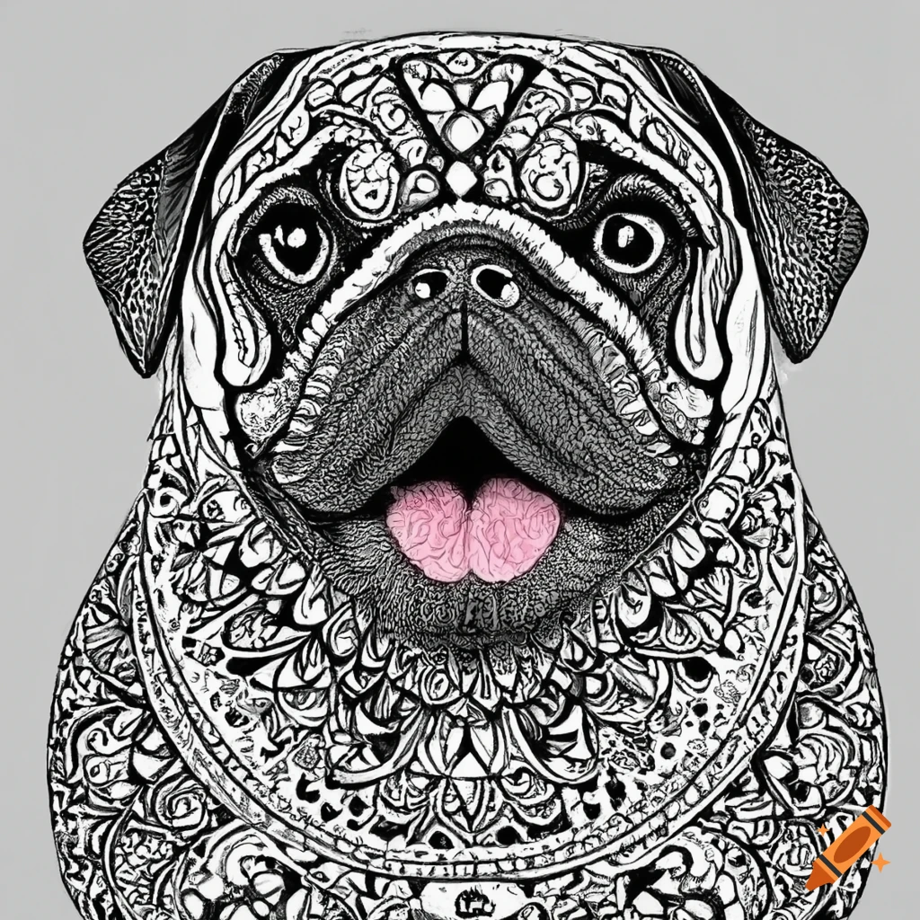 Colouring pages mandala dog image pug white background on