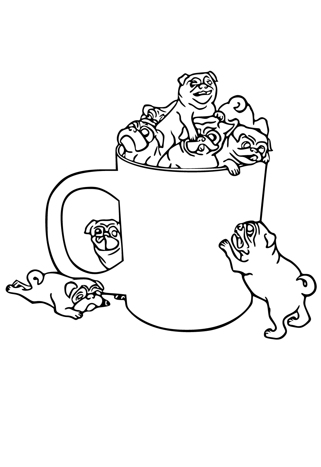 Free printable pug cup coloring page for adults and kids