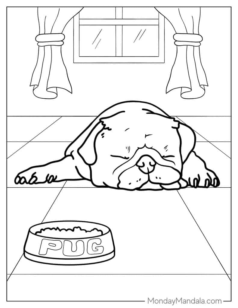 Pug coloring pages free pdf printables