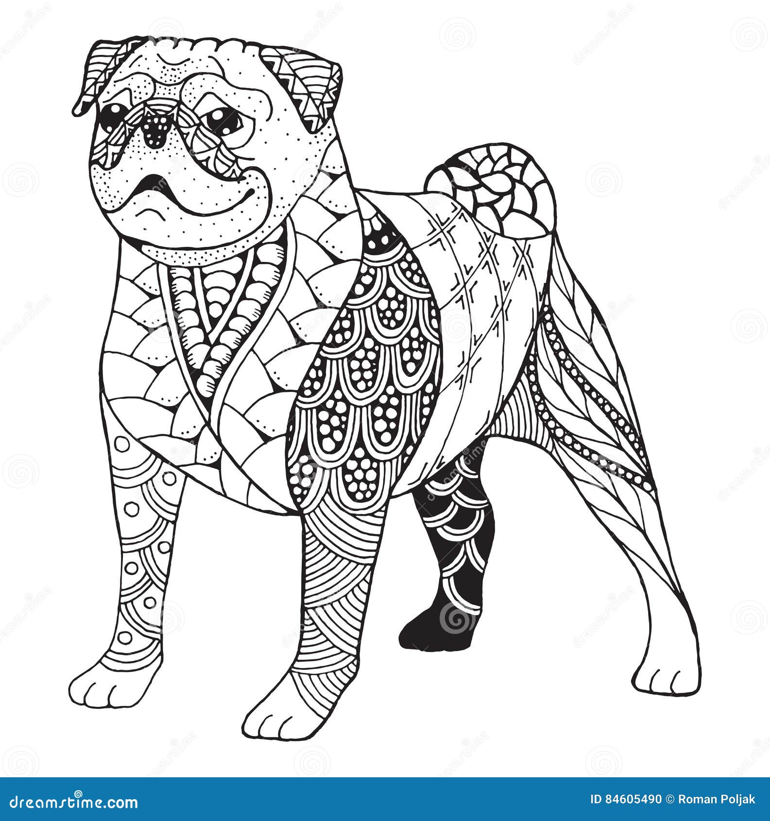 Pug dog zentangle stylized vector illustration freehand pencil hand drawn pattern zen art black and white illustration on stock vector