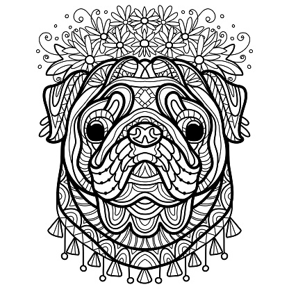 Coloring book page pug dog vector illustration stock illustration