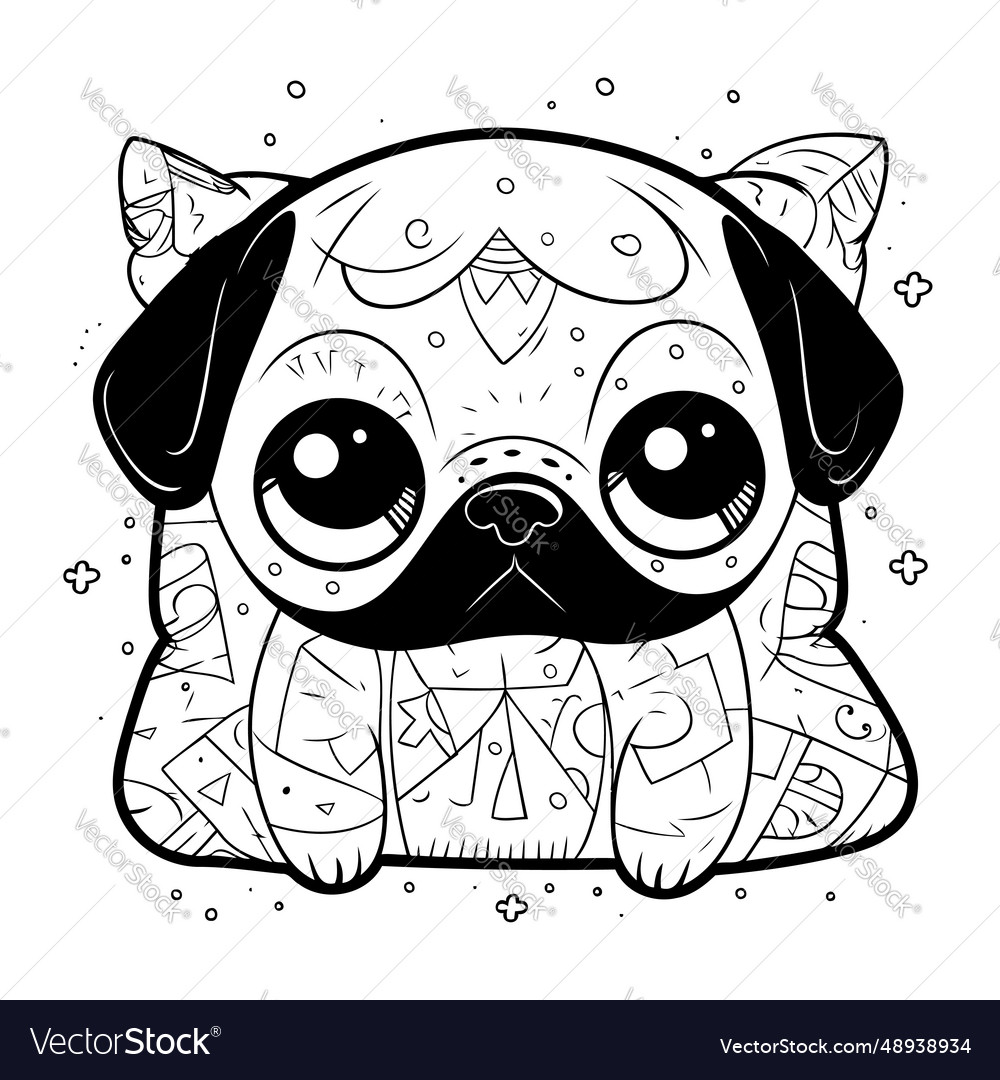 Cute pug dog coloring page for adults royalty free vector