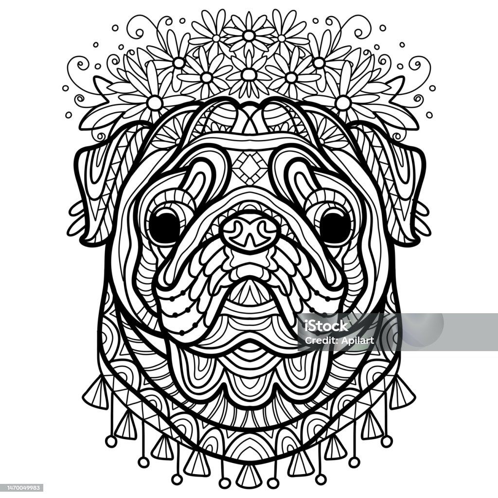 Coloring book page pug dog vector illustration stock illustration