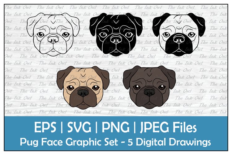 Cute pug face dog breed outline silhouette color clipart