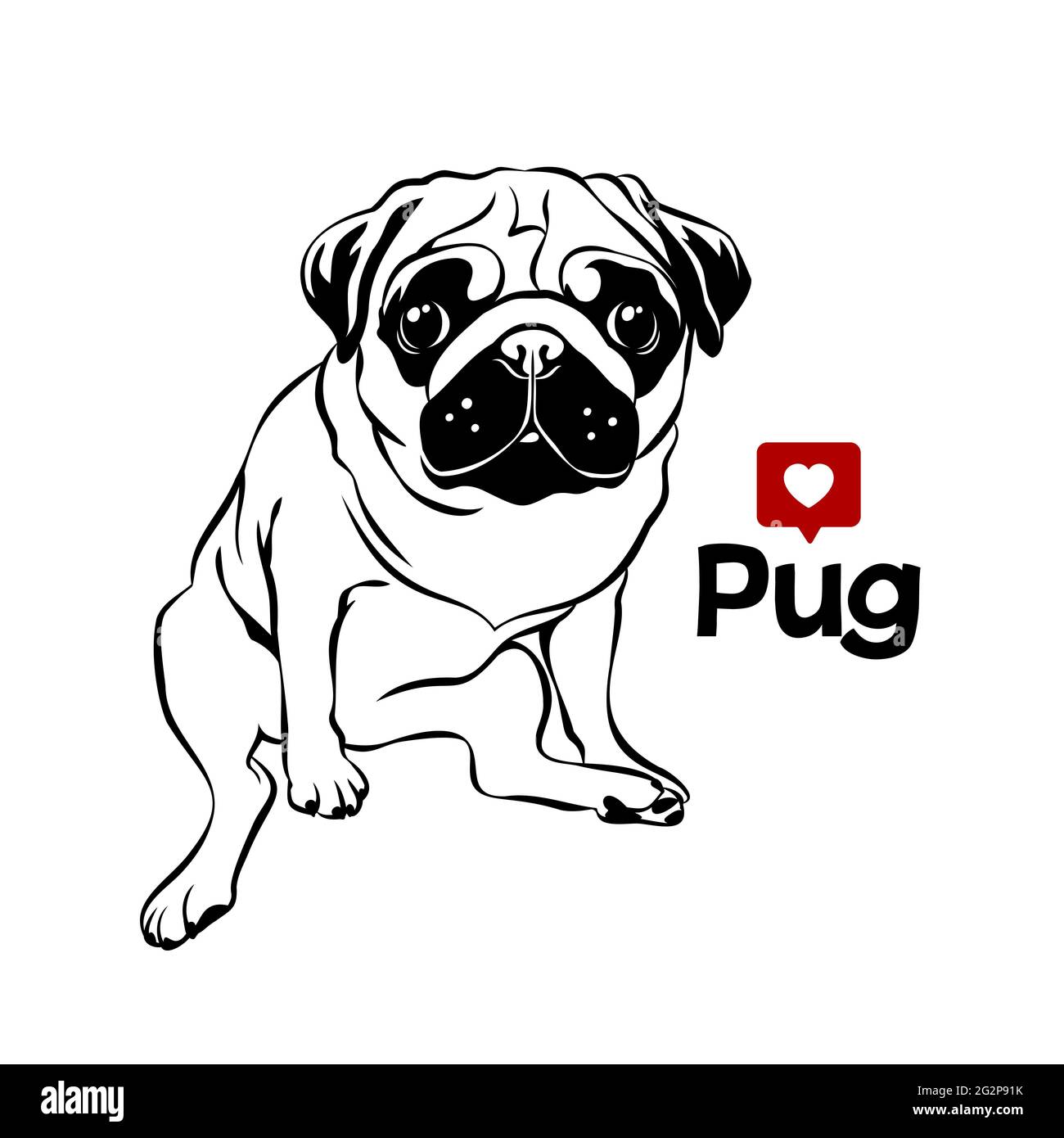 Cute pug portrait line art vector illustration stock vector image art