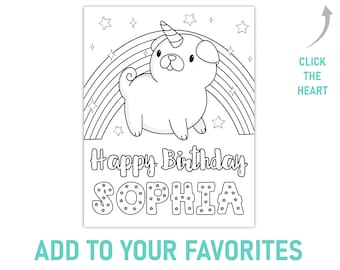 Pug unicorn birthday coloring page editable pug coloring page template printable pug birthday coloring sheet pug rainbow birthday party