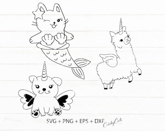 Cat mermaid svg pugicorn svg llamacorn svg mythical creatures svg fantasy svg digital download