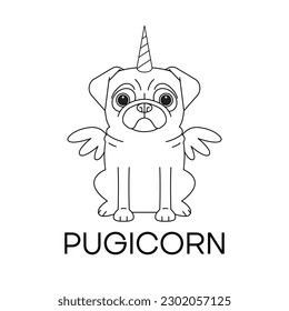 Unicorn pug dog horn wings vector stock vector royalty free