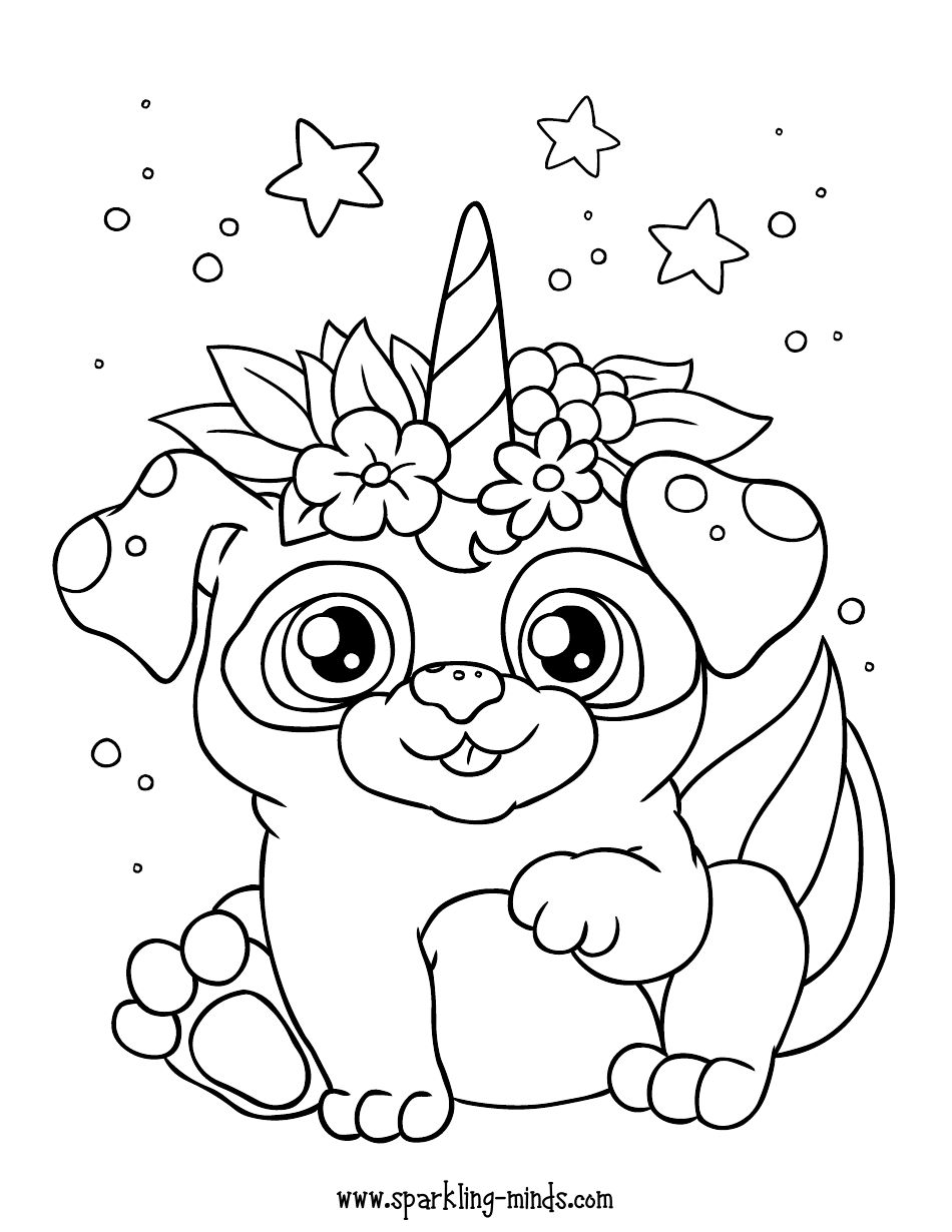 Pug unicorn coloring page download printable pdf