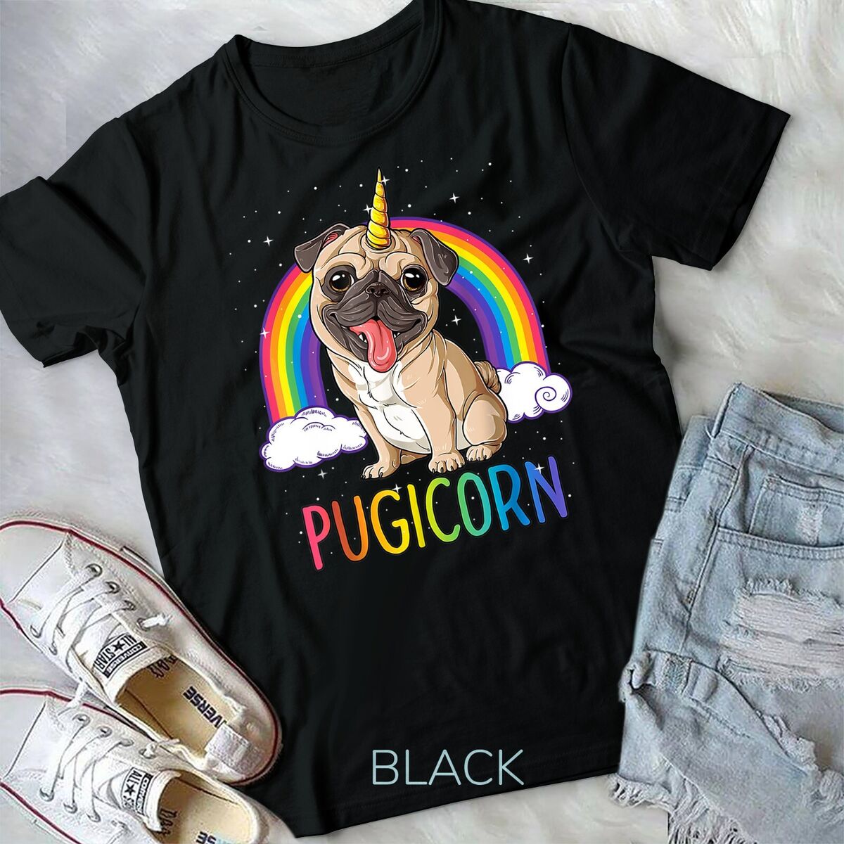 Pugicorn pug unicorn girls kids space galaxy rainbow unisex t