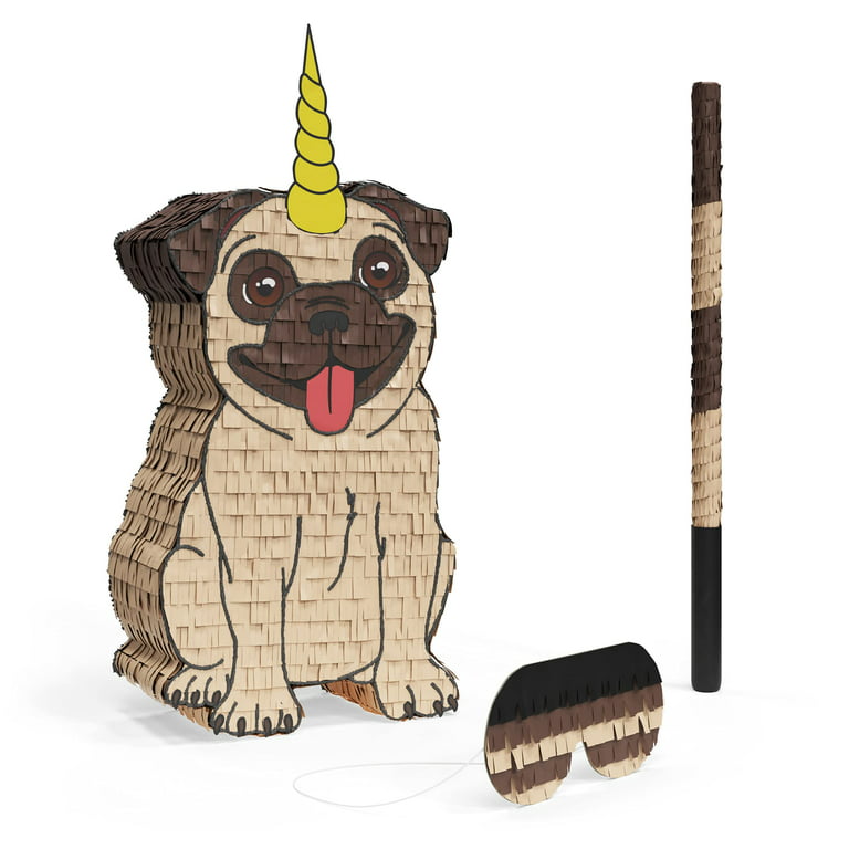 Pugicorn pug dog unicorn pinata bundle with a blindfold and bat â hand made extra small sized pinata for birthday parties kids carnival and related events â x x inches