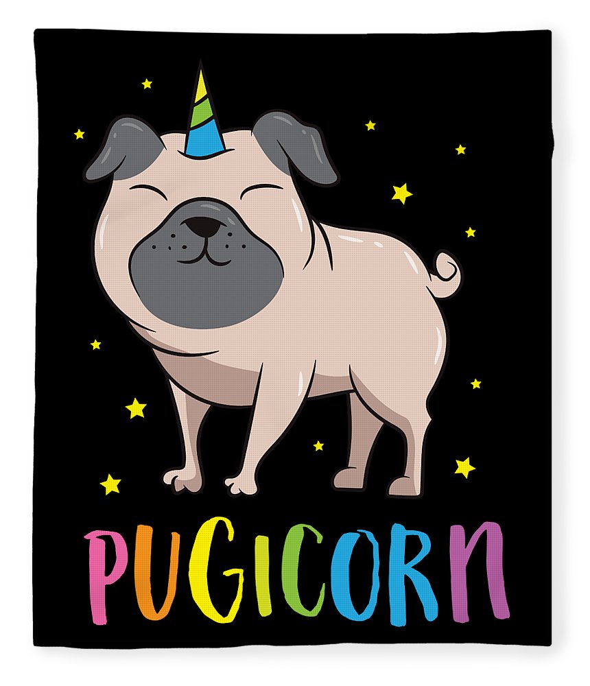 Funny pug birthday dogs pugs pugicorn fleece blanket by eq designs