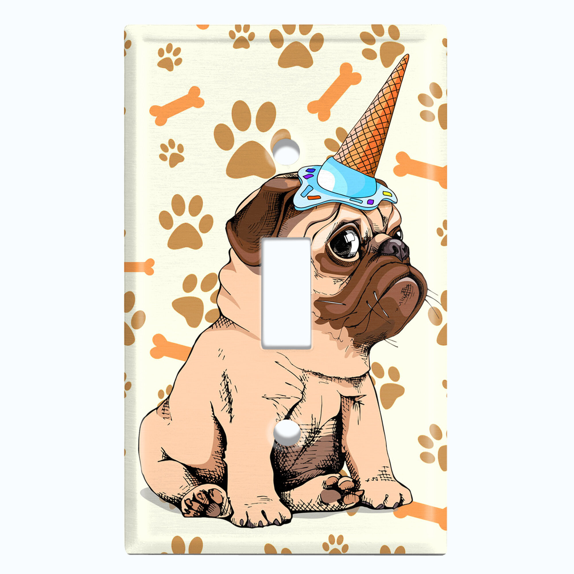 Worldacc pugicorn dog ice cream bone paw print cream