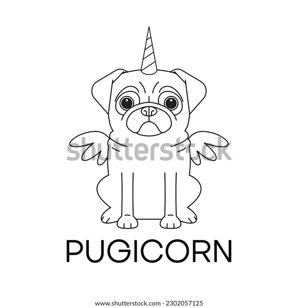 Unicorn pug dog horn wings vector stock vector royalty free