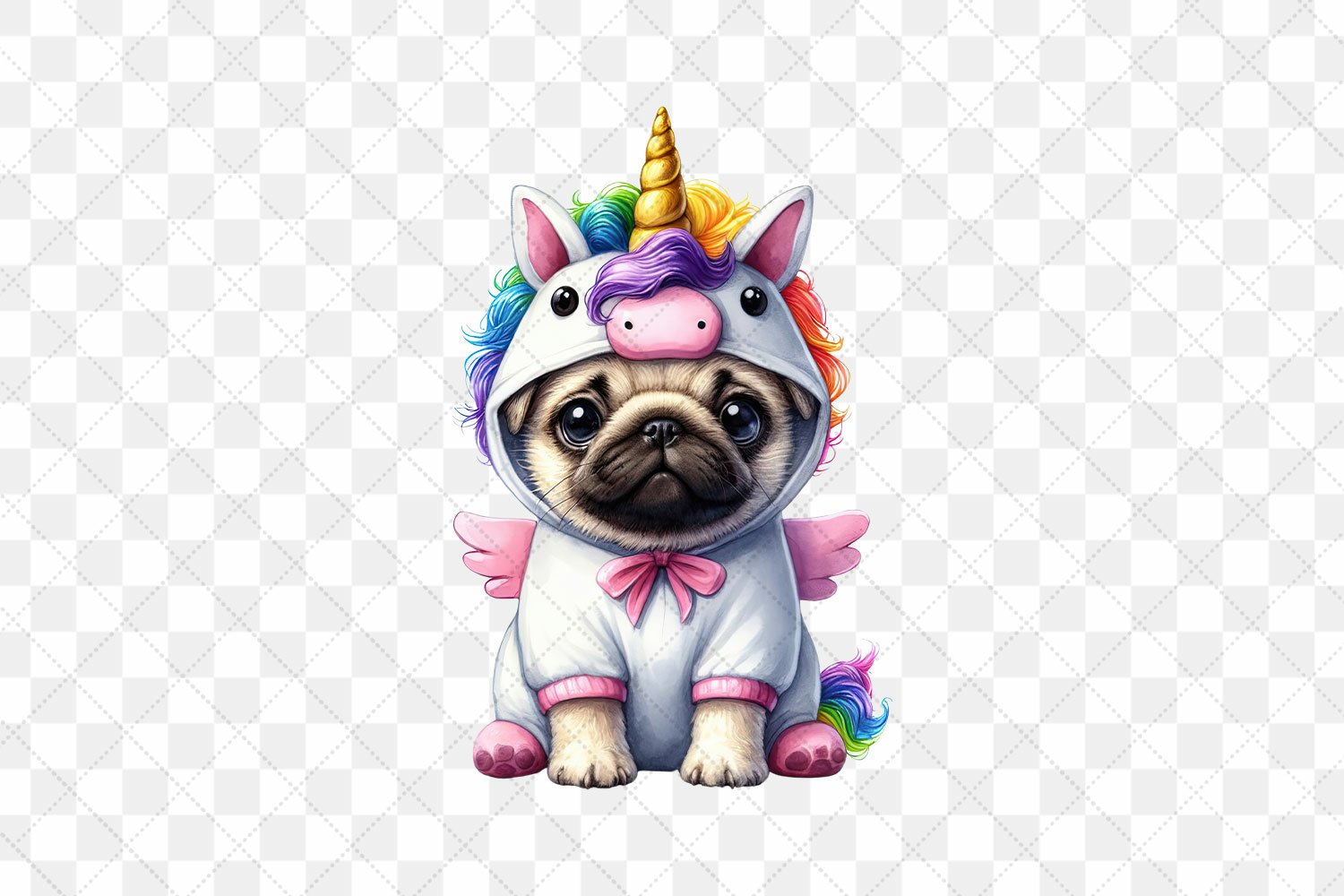 Unicorn costume pug dog