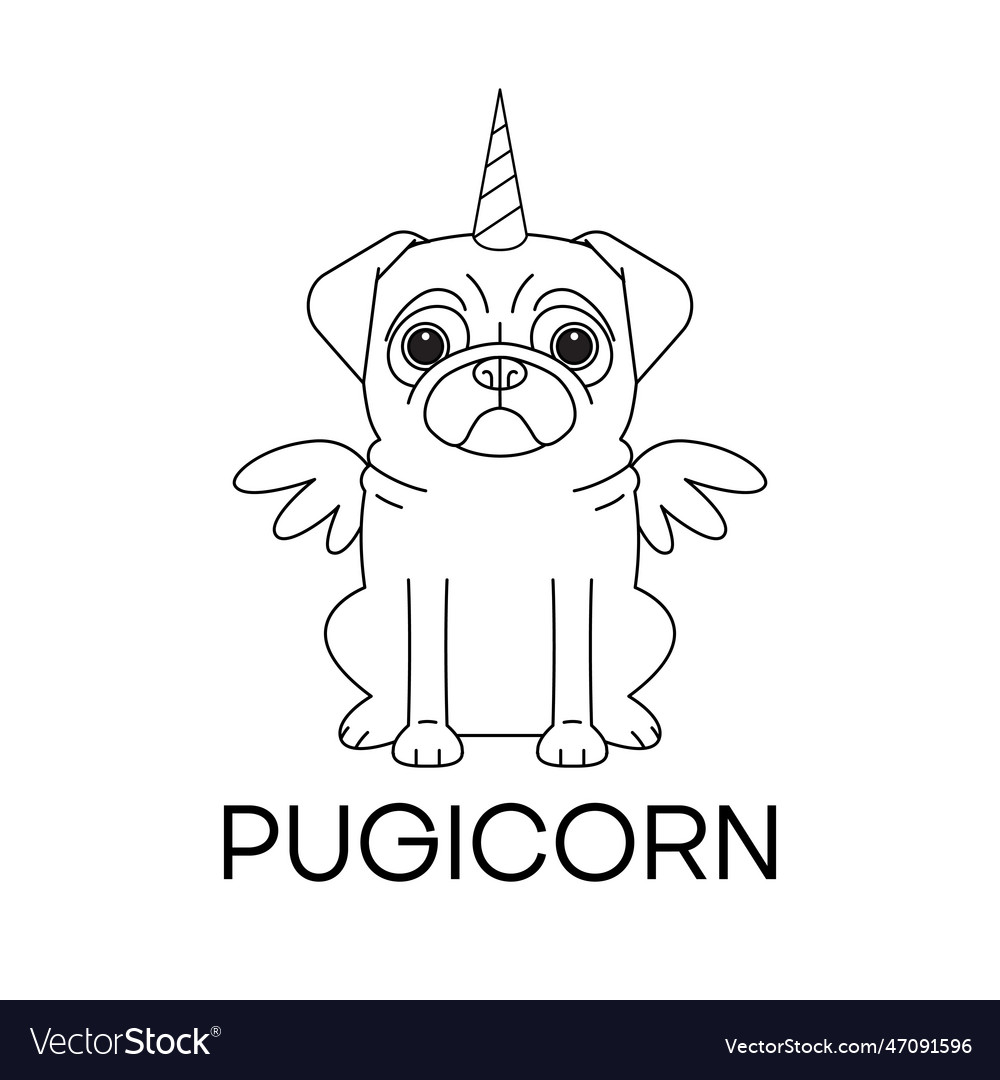 Unicorn pug dog with horn and wings cartoon vector image