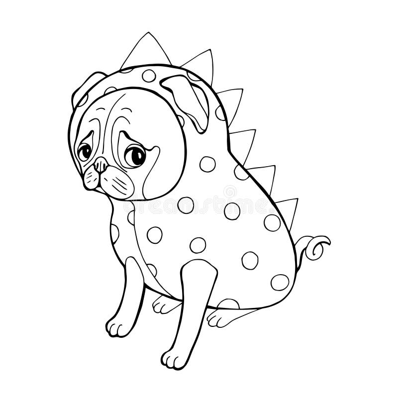 Cute dog breed pug in a dragon costume it can be used for coloring book page stock vector